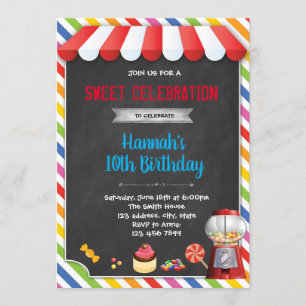 Sweet shoppe candy birthday invitation