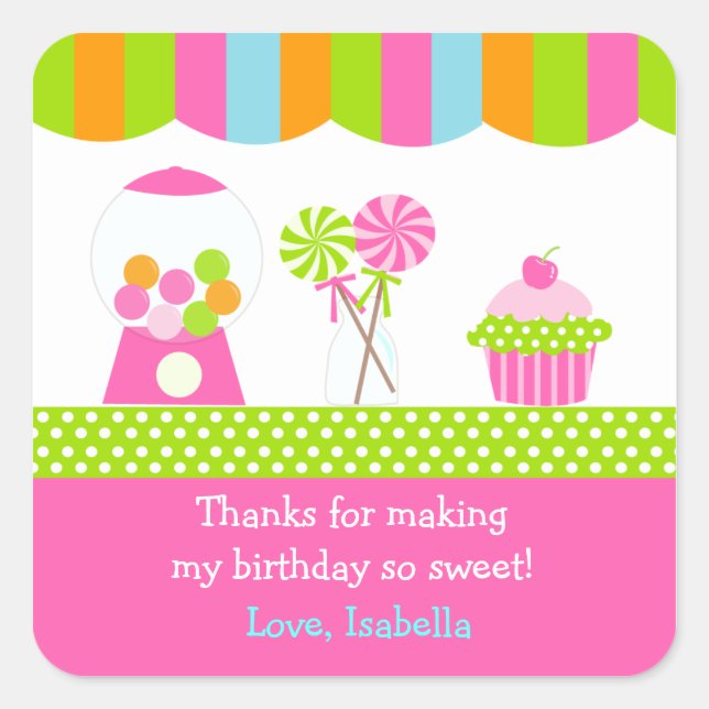 Sweet Shoppe Candy Birthday Pary Favour Stickers (Front)