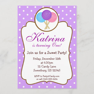 Sweet Shoppe Lollipop Birthday Party Invitation