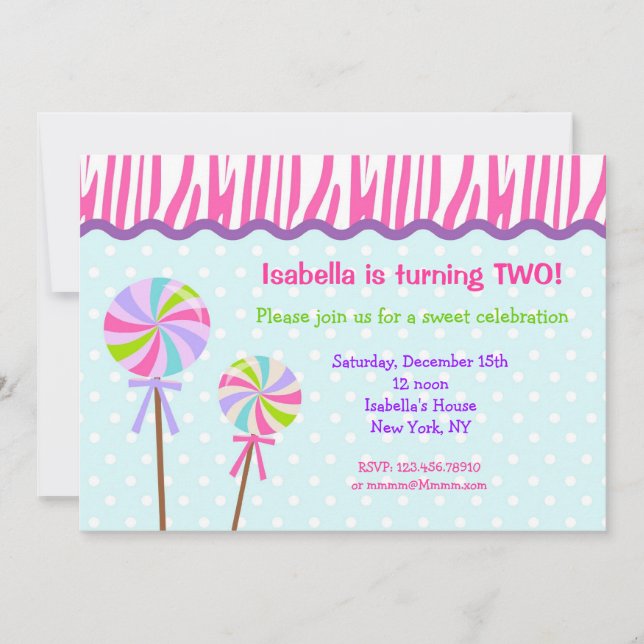 Sweet Shoppe Lollipop Birthday Party Invitations (Front)