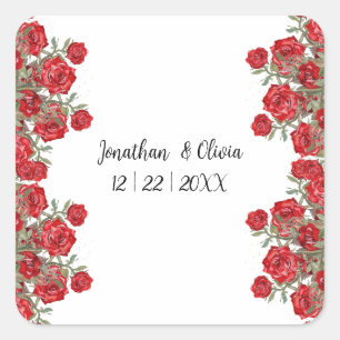 Sweet Shower Spring red roses Wedding Square Sticker