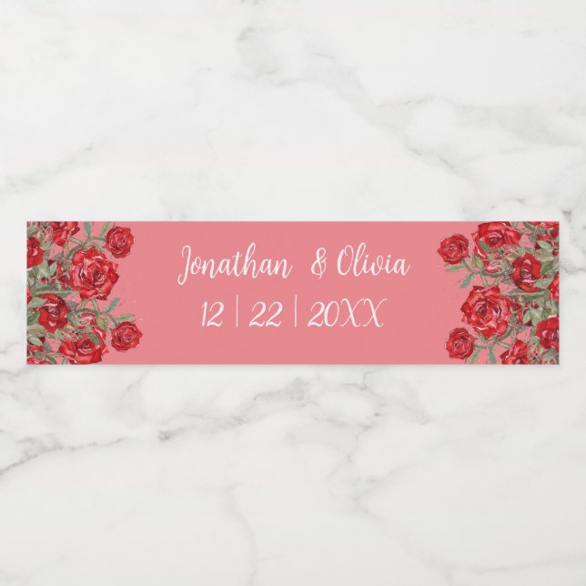 Sweet Shower Spring red roses Wedding Water Bottle Label (Single Label)