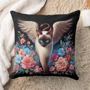 Sweet Siamese Demon and Angel Cat  Cushion