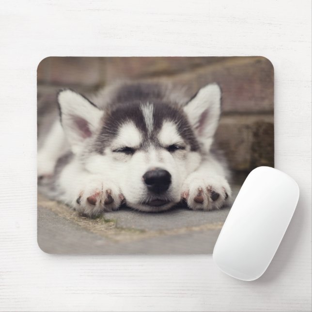Sweet Siberian Husky Puppy Sleeping Mouse Pad (With Mouse)