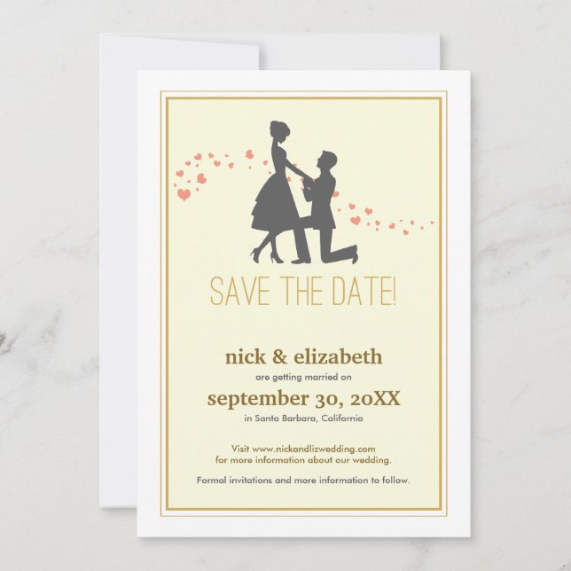 Sweet Silhouette Proposal Save the Date (gold) Invitation (Front)