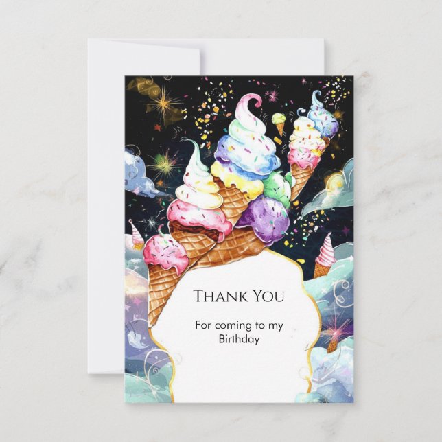 Sweet Simple Creamy Ice Cream Birthday Thank You Card (Front)