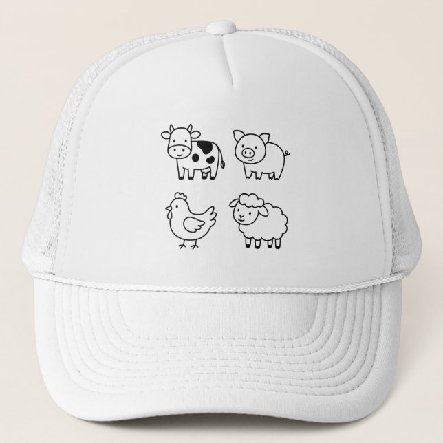 Sweet & Simple Farm Animal Outlines Trucker Hat (Front)