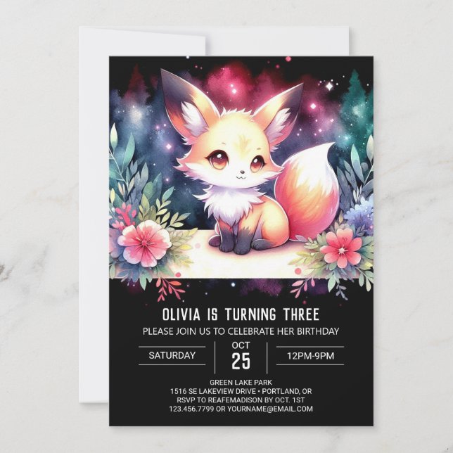 Sweet Simple Fox Birthday Invitation (Front)
