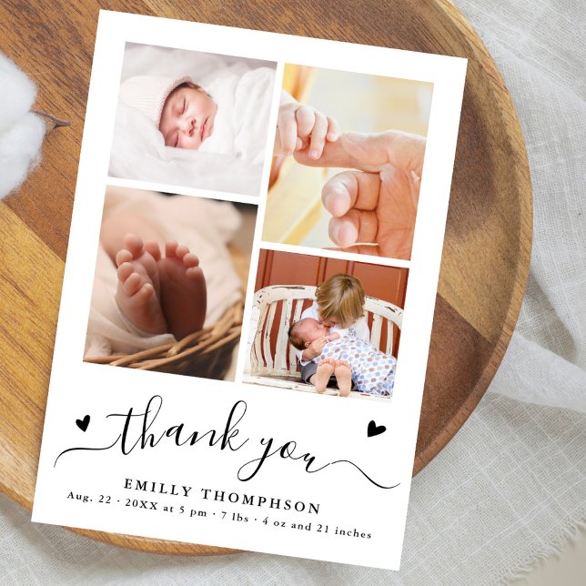 Sweet Simple Minimalist 4 Photo Baby Thank You Card (Creator Uploaded)