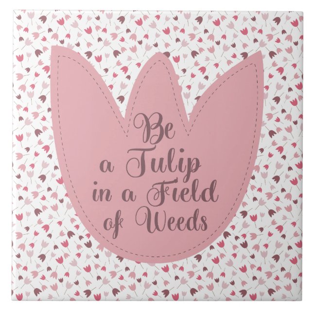 Sweet Simple Pink Tulip Pattern, all direction Ceramic Tile (Front)