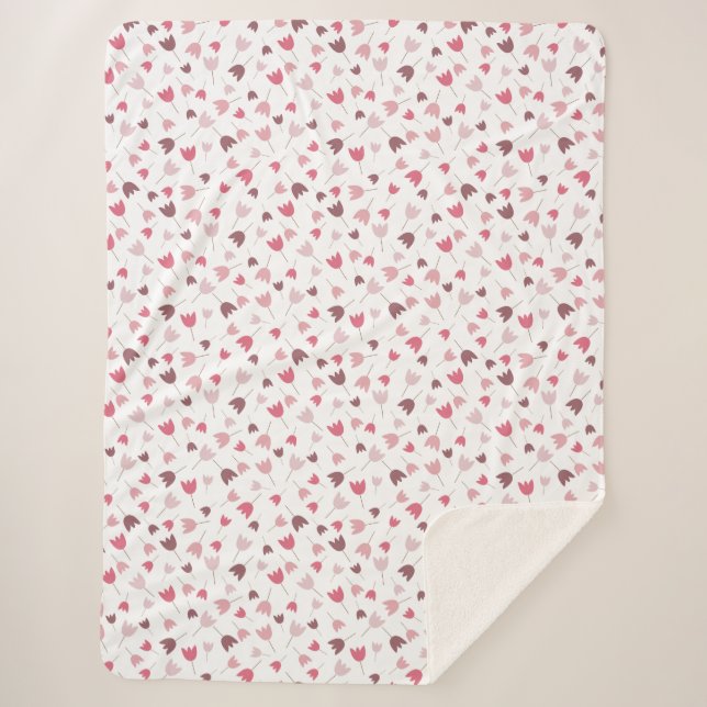 Sweet Simple Pink Tulip Pattern - All direction Sherpa Blanket (Front)