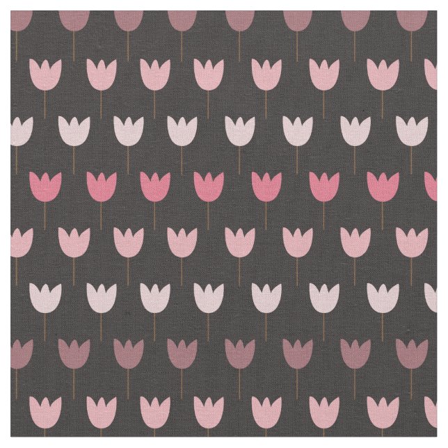Sweet Simple Pink Tulip Pattern - dark background Fabric (Close Up)