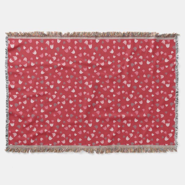 Sweet Simple Pink Tulip Pattern, red background Throw Blanket (Front)