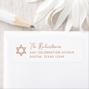 Sweet Simple   Rose Gold Star of David Bat Mitzvah Return Address Label