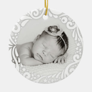Sweet Simple White Swirl Design   custom photo Ceramic Ornament