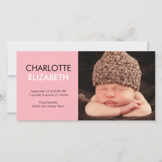 Sweet Simplicity Baby Birth Announcement - Pink (Front)