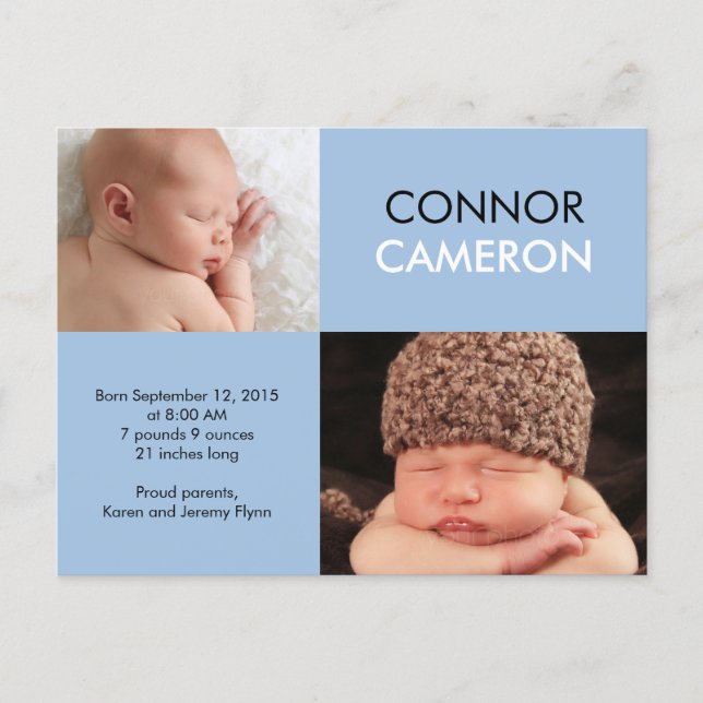 Sweet Simplicity Birth Announcement - Blue (Front)