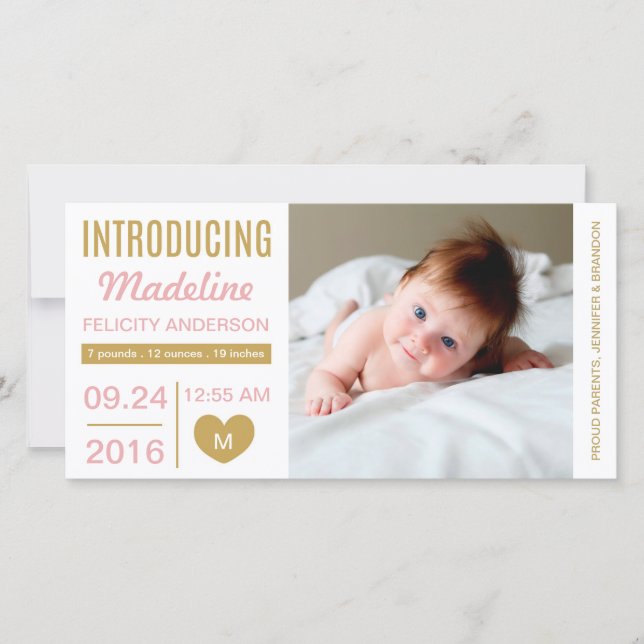 Sweet Simplicity Birth Announcement Photo Card (Front)