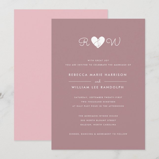 Sweet Simplicity Solid Colour Wedding Invitation (Front/Back)
