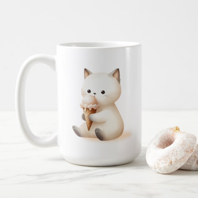 Sweet Sips Kitten with Ice Cream Cone Coffee Mug (With Donut)