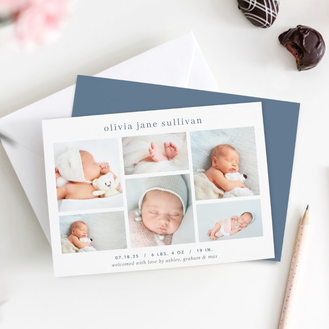 Sweet Six | Photo Collage Birth Announcement (Creator Uploaded)