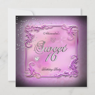 Sweet Sixteen 16 16th Party Pretty Pink Party Invitation