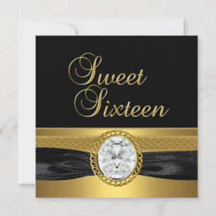 Sweet Sixteen 16 Birthday Diamond Silver Gold Invitation