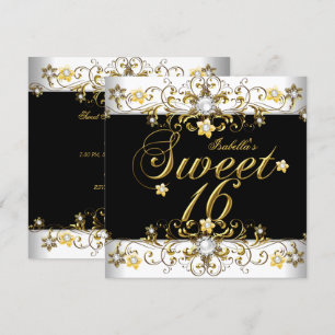 Sweet Sixteen 16 Birthday Gold Black Diamond Invitation