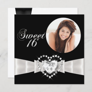 Sweet Sixteen 16 Birthday Party Black White Invitation
