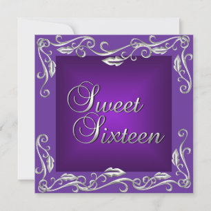 Sweet Sixteen 16 Birthday Party Bright Deep Purple Invitation