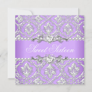 Sweet Sixteen 16 Birthday Party Damask Lilac Invitation
