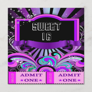 SWEET SIXTEEN 16 Birthday Party Fun Ticket 2 Invitation