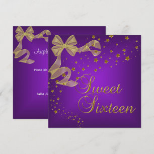 Sweet Sixteen 16 Birthday Party Gold Stars Purple Invitation