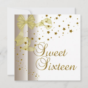 Sweet Sixteen 16 Birthday Party Gold Stars White Invitation