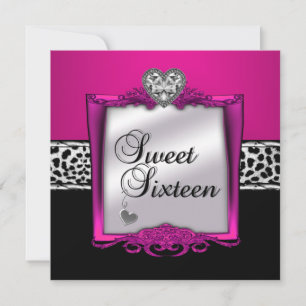 Sweet Sixteen 16 Birthday Party Leopard Pink Black Invitation