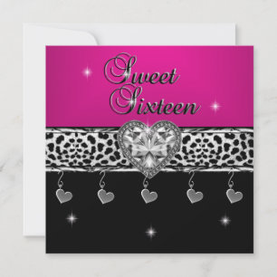 Sweet Sixteen 16 Birthday Party Leopard Pink Black Invitation