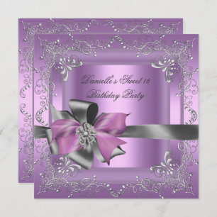 Sweet Sixteen 16 Birthday Party Lilac Pink Silver Invitation