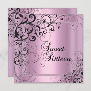Sweet Sixteen 16 Birthday Party Pink Black Floral Invitation