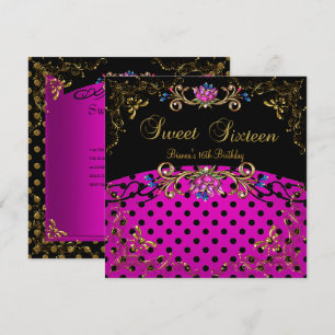Sweet Sixteen 16 Birthday Party Pink Black Gold Invitation