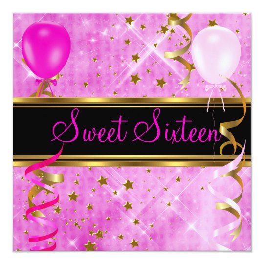 Sweet Sixteen 16 Birthday Party Pink Stars 3 Card
