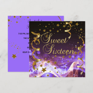 Sweet Sixteen 16 Birthday Party Purple Gold Stars Invitation