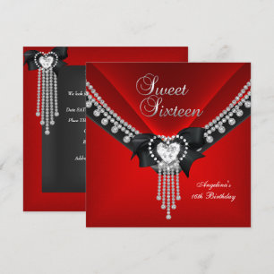 Sweet Sixteen 16 Birthday Party Red Black Diamond Invitation