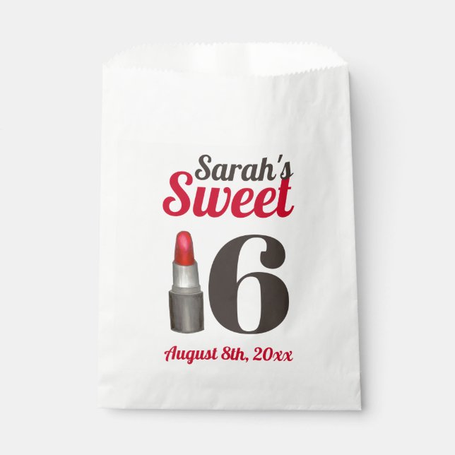 Sweet Sixteen 16 Birthday Party Red Lipstick Favour Bag (Front)