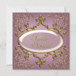Sweet Sixteen 16 Birthday Party Royal Gold Pink Invitation