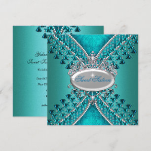 Sweet Sixteen 16 Birthday Party Teal Blue Beads Invitation
