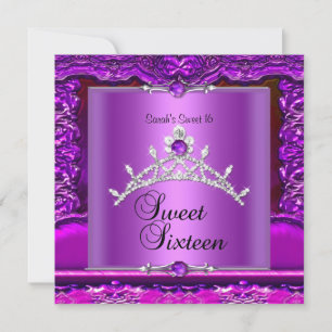 Sweet Sixteen 16 Birthday Pink Purple Silver Tiara Invitation