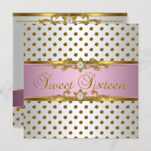 Sweet Sixteen 16 Birthday Pink White Gold Spot Invitation