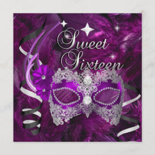 Sweet Sixteen 16 Birthday Purple Diamond Mask Invitation