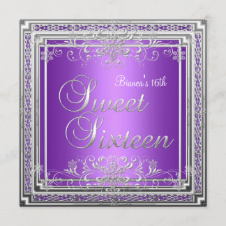 Sweet Sixteen 16 Birthday Purple Silver Teen Girl Invitation