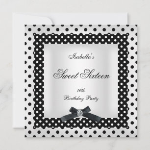 Sweet Sixteen 16 Black White Polka Dot Image 2 Invitation